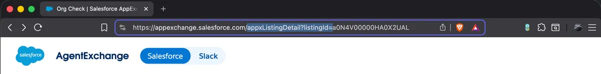 AppExchange listing URL in the browser address bar